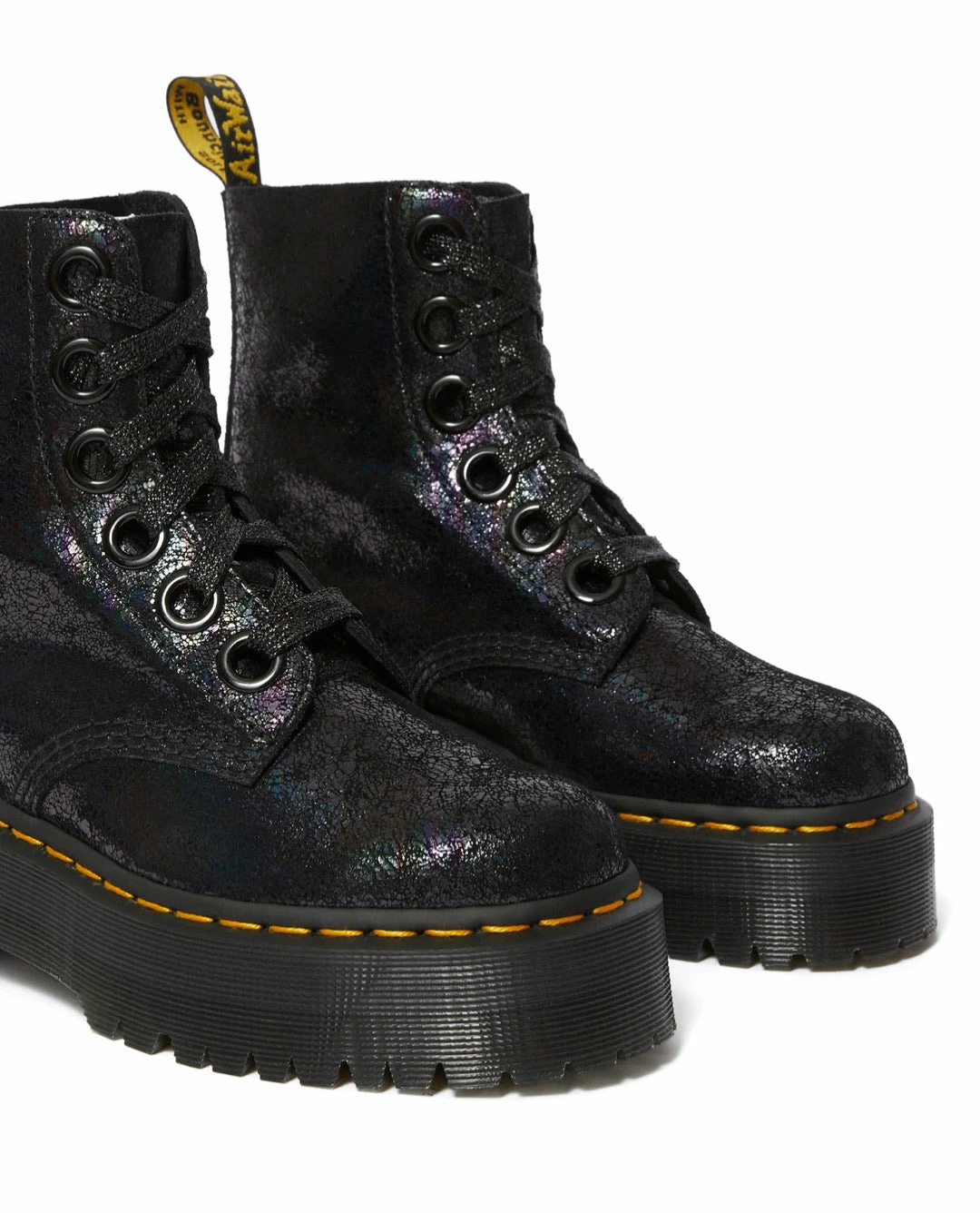 Dr. Martens Boots Dr. Martens Molly Black Iridescent Crackle Platform Ankle 6 Eyelet Boot 2 Dr. Martens Boots Dr. Martens Molly Black Iridescent Crackle Platform Ankle 6 Eyelet Boot - Image 2