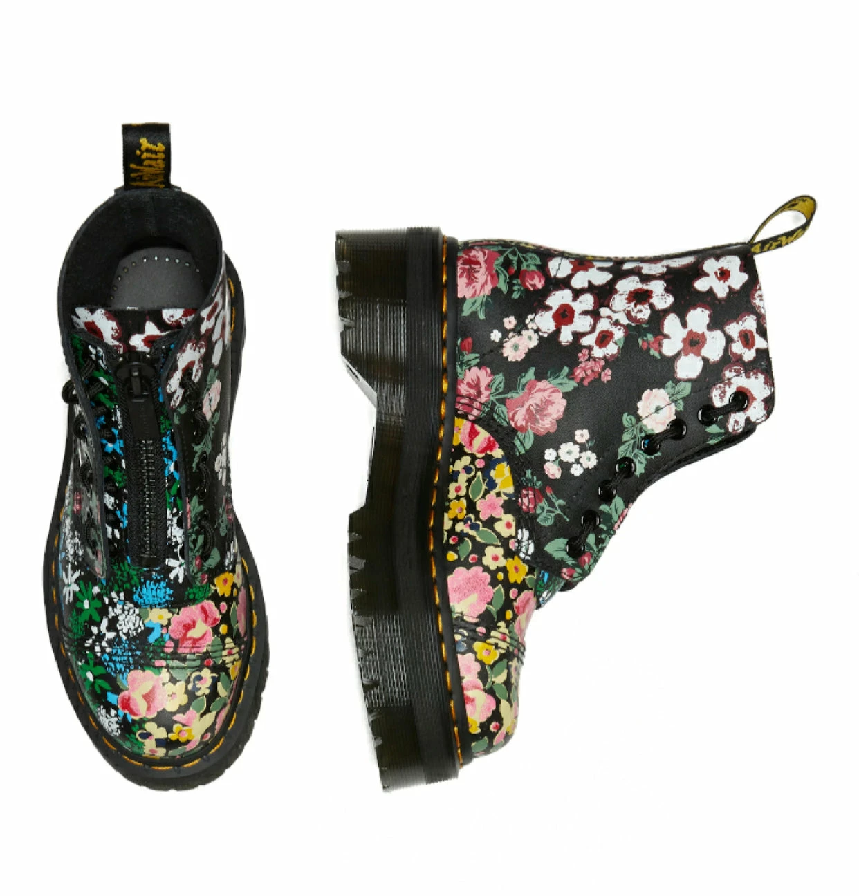 Dr. Martens Boots Dr. Martens Sinclair Black Floral Mash Up Backhand Zip Ankle 8 Eyelet Boot 2 Dr. Martens Boots Dr. Martens Sinclair Black Floral Mash Up Backhand Zip Ankle 8 Eyelet Boot - Image 2