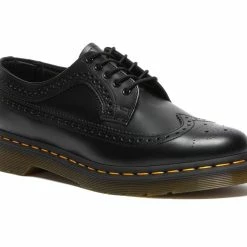 Dr. Martens Shoes Dr. Martens 3989 Black Smooth Yellow Stitch Brogue 5 Eyelet Shoe