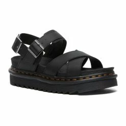 Dr. Martens Shoes Dr. Martens Voss II Black Hydro Leather Cross Strap Sandal