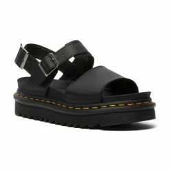 Dr. Martens Shoes Dr. Martens Voss Black Hydro Leather Yellow Stitch Sandal