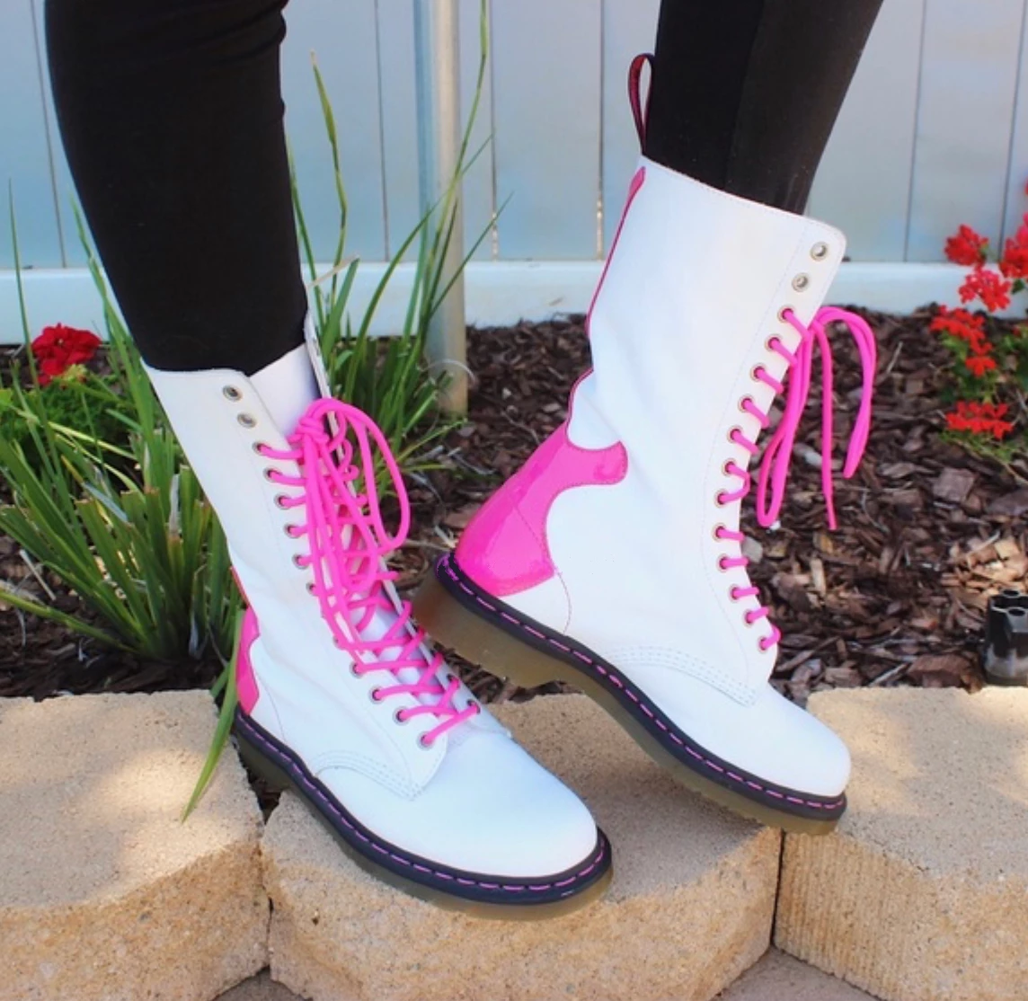 Dr. Martens Boots Dr. Martens 1914 Rocker Guitar White Pink 14 Eyelet Boot 3 Dr. Martens Boots Dr. Martens 1914 Rocker Guitar White Pink 14 Eyelet Boot - Image 3