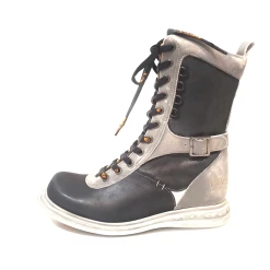 Eject Ladies Boots Eject EJW19-13 Grey Black 11 Eyelet Zip Mid Calf Boot Made In Portugal