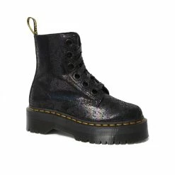 Dr. Martens Boots Dr. Martens Molly Black Iridescent Crackle Platform Ankle 6 Eyelet Boot