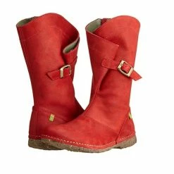 El Naturalista Ladies Boots El Naturalista N916 Tibet Red Mid Calf Zip Boots Made In Spain